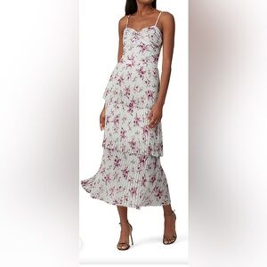 Monique Lhuillier Floral Pleated Midi Dress